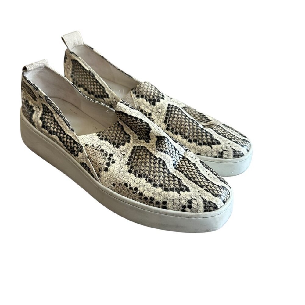 Vince Saxon 2 Slip On Sneakers Flats Snakeskin Python Leather Size 7 Women's - Picture 2 of 14